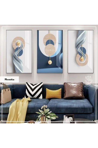 Tablomtr Metal Çerçeveli Gerçek Camlı Tablo Monita 3 Lü Set