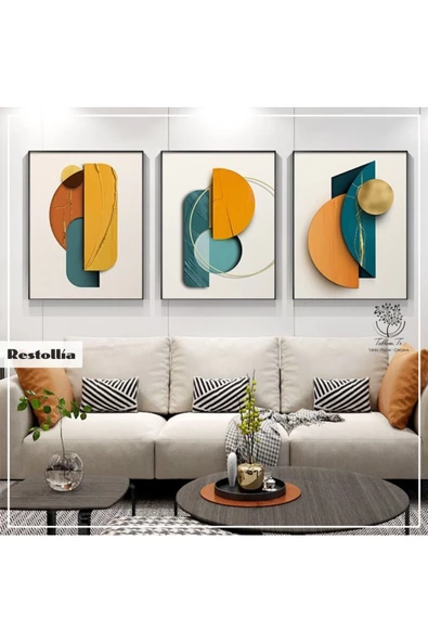 Tablomtr Metal Çerçeveli Gerçek Camlı Tablo Restollia 3 Lü Set