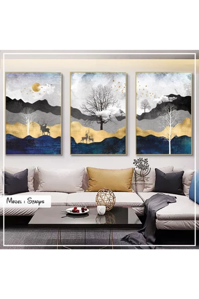 Tablomtr Metal Çerçeveli Gerçek Camlı Tablo Starys 3 Lü Set