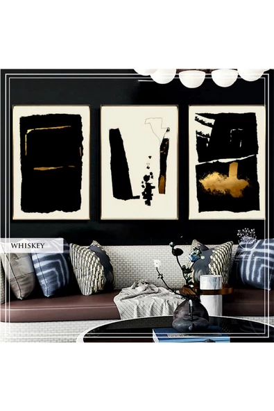 Tablomtr Metal Çerçeveli Gerçek Camlı Tablo Whiskey 3 Lü Set