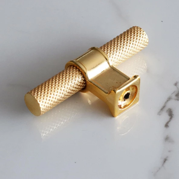 Metal Kulp Tek Vida Tırtık Desen Çekmece Mutfak Mobilya Dolabı Dolap Kulpları Kulbu Altın Gold - Resim 3