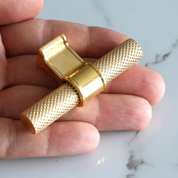 Metal Kulp Tek Vida Tırtık Desen Çekmece Mutfak Mobilya Dolabı Dolap Kulpları Kulbu Altın Gold - Resim 4
