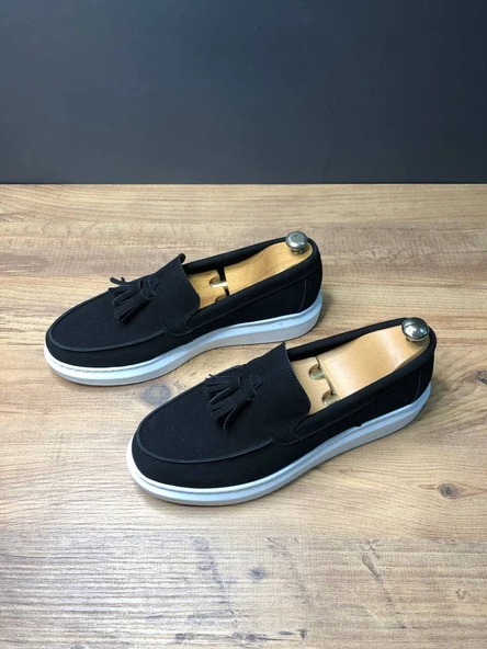 Blaze Bağcıksız Püsküllü Süet Erkek Günlük Spor Klasik Ayakkabı BT Siyah - 3