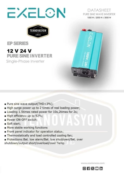 Exelon Tam Sinüs 1000W 24V İnverter - Resim 2