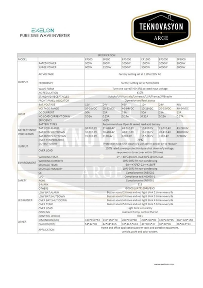 Exelon Tam Sinüs 1000W 24V İnverter - Resim 3