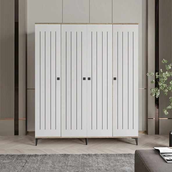 Arya 4 Kapaklı Gardrop Tamamı Mdf( Atlas Çam Beyaz ) - 3