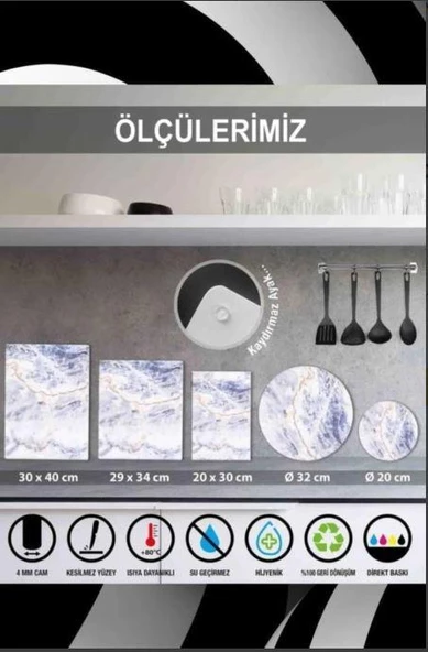 50x60 cm Düz Siyah Desenli Cam Ocak arkası Koruyucu - Resim 3