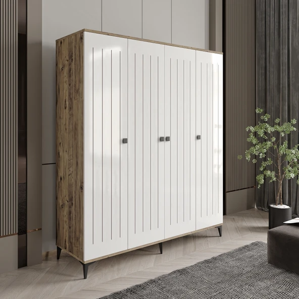 Arya 4 Kapaklı Gardrop Tamamı Mdf( Atlas Çam Beyaz )