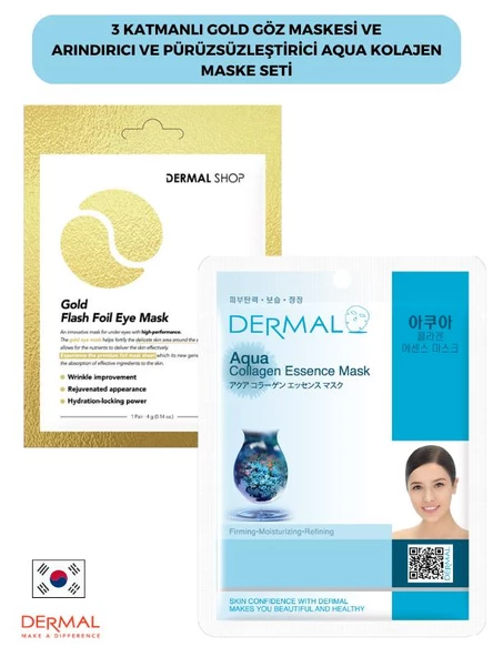 Dermal 3 Katmanlı Gold Göz Maskesi ve Arındırıcı ve Pürüzsüzleştirixci Aqua Maske Seti
