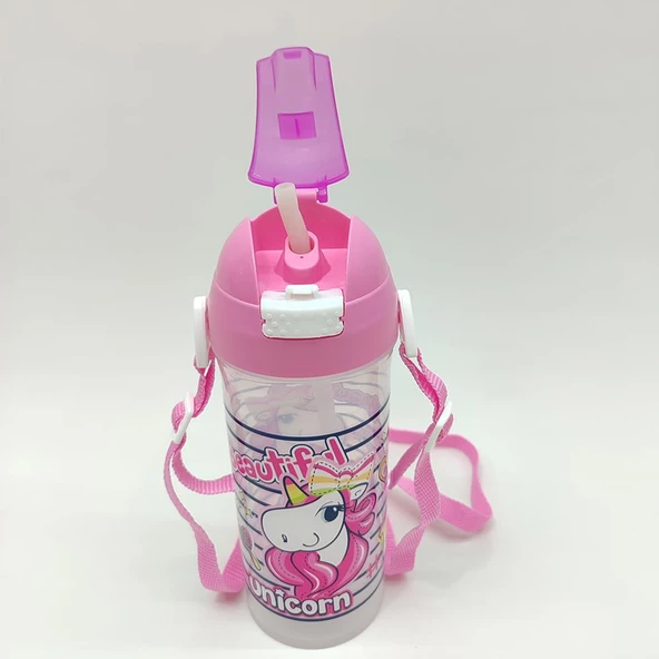 Beautiful Unicorn Temalı Pipetli Askılı Suluk Matara 610 Ml. - 2