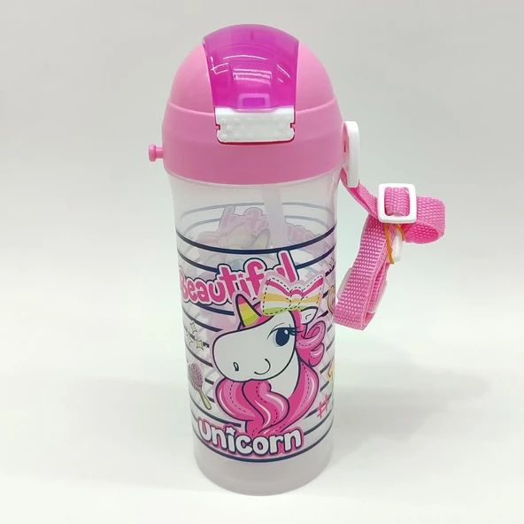 Beautiful Unicorn Temalı Pipetli Askılı Suluk Matara 610 Ml. - 3