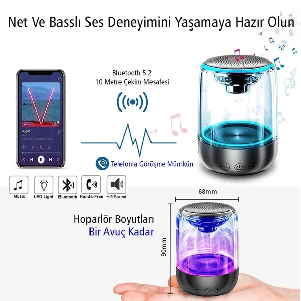 Magicvoice MV-24696 600 Mah Taşınabilir RGB Mikrofonlu AUX - TF- BLUETOOTH 3 Watt Hoparlör Mini Speaker (beyaz) - 2