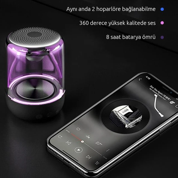 Magicvoice MV-24696 600 Mah Taşınabilir RGB Mikrofonlu AUX - TF- BLUETOOTH 3 Watt Hoparlör Mini Speaker (beyaz) - 8