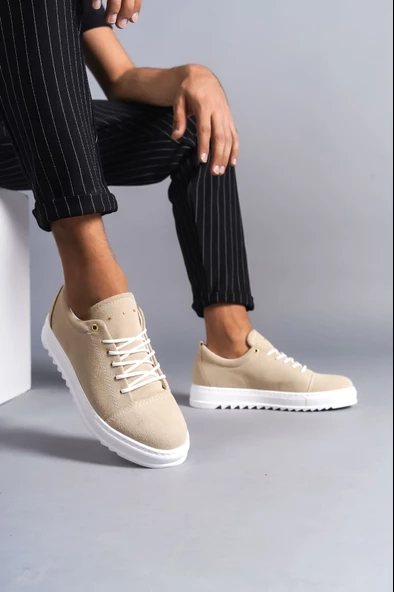 Cool Bağcıklı Süet Erkek Günlük Spor Klasik Ayakkabı BT Krem - 2