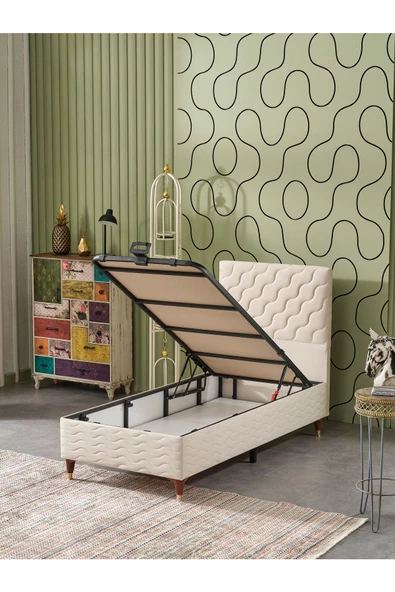 Beehanem Simge 90x190 Tek Kişilik (Baza+Başlık+Yatak) 3 Lü Set (BabyFace Krem) - 3