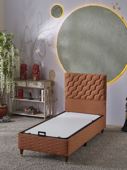 Beehanem Simge 90x190 Tek Kişilik (Baza+Başlık+Yatak) 3 Lü Set (Kiremit) - 2