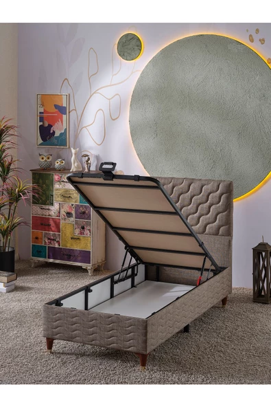 Beehanem Simge 90x190 Tek Kişilik (Baza+Başlık) 2 Li Set (Keten Kahve) - 2