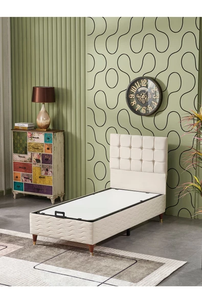 Beehanem Bengü 90x190 Tek Kişilik (Baza+Başlık+Yatak) 3 Lü Set (Krem) - 2