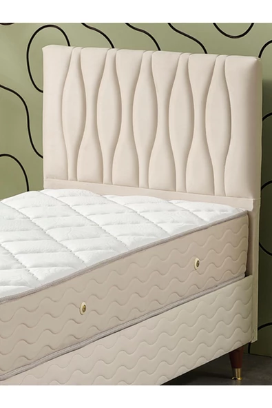 Beehanem Almula 90x190 Tek Kişilik (Baza+Başlık+Yatak) 3 Lü Set (Krem) - 4