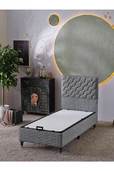 Beehanem Simge 90x190 Tek Kişilik (Baza+Başlık+Yatak) 3 Lü Set(Keten Gri) - 2