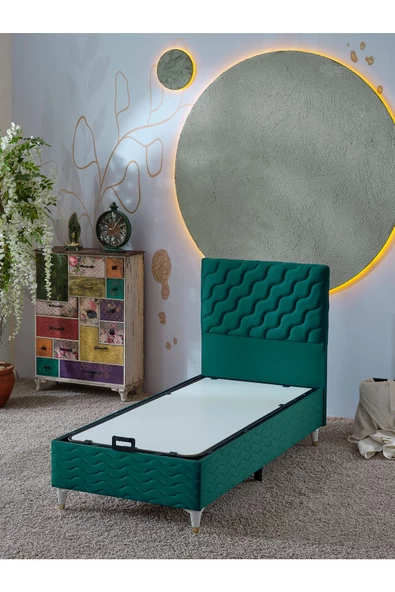 Beehanem Simge 90x190 Tek Kişilik (Baza+Başlık+Yatak) 3Lü Set(Yeşil) - 2