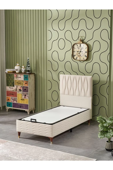 Beehanem Almula 90x190 Tek Kişilik (Baza+Başlık+Yatak) 3 Lü Set (Krem) - 2