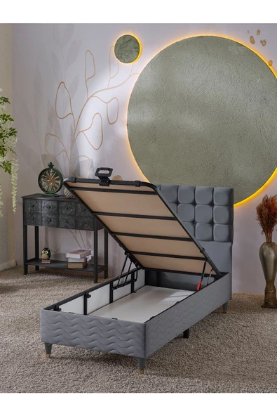 Beehanem Bengü 90x190 Tek Kişilik (BAZA BAŞLIK) 2 Li Set (BABYFACE GRİ) - 2