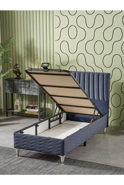 Beehanem Ezgi 90x190 Tek Kişilik (Baza+Başlık+Yatak) 3 Lü Set (BabyFace İndigo) - 3