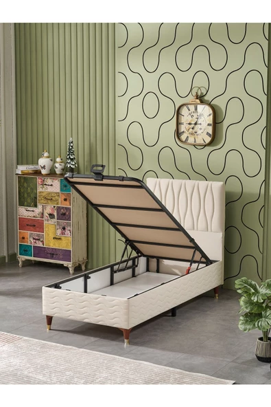Beehanem Almula 90x190 Tek Kişilik (Baza+Başlık+Yatak) 3 Lü Set (Krem) - 3