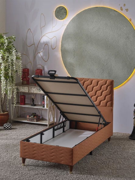 Beehanem Simge 90x190 Tek Kişilik (Baza+Başlık+Yatak) 3 Lü Set (Kiremit) - 3