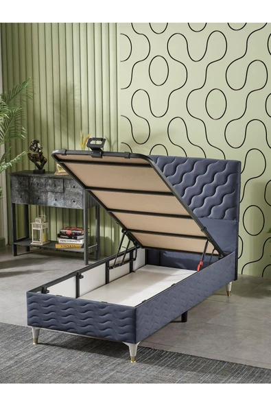 Beehanem Simge 90x190 Tek Kişilik (Baza+Başlık+Yatak) 3Lü Set (Babyace İndigo) - 3