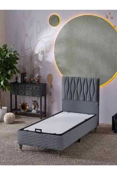 Beehanem Almula 90x190 Tek Kişilik (Baza+Başlık+Yatak) 3 Lü Set (Gri) - 2