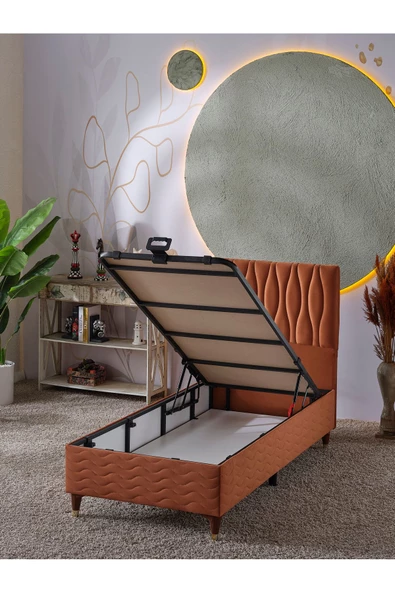 Beehanem Almula 90x190 Tek Kişilik (Baza+Başlık) 2 Li Set (Kiremit) - 2