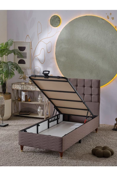 Beehanem Bengü 90x190 Tek Kişilik (Baza+Başlık+Yatak) 3 Lü Set (Kahve) - 3