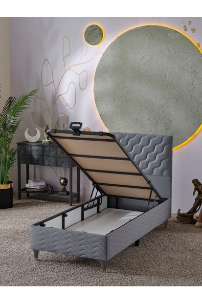Beehanem Simge 90x190 Tek Kişilik (Baza+Başlık) 2 Li Set (Gri) - 2