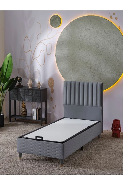 Beehanem Ezgi 90x190 Tek Kişilik (Baza+Başlık+Yatak) 3 Lü Set (Gri) - 2