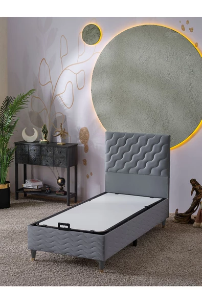 Beehanem Simge 90x190 Tek Kişilik (Baza+Başlık+Yatak) 3 Lü Set (Gri) - 2