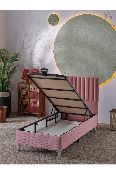 Beehanem Ezgi 90x190 Tek Kişilik (Baza+Başlık+Yatak) 3 Lü Set (Pembe) - 3