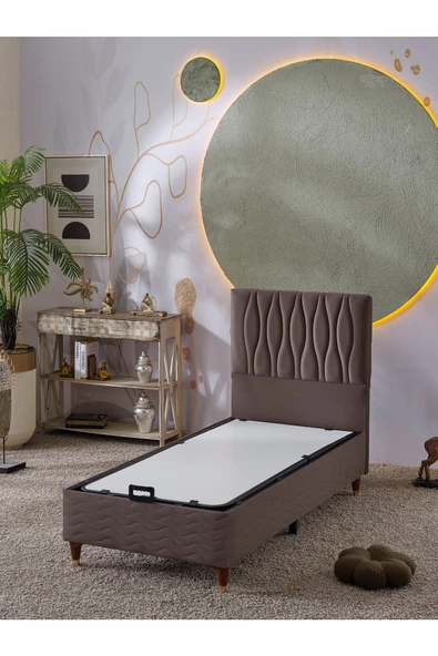 Beehanem Almula 90x190 Tek Kişilik (Baza+Başlık+Yatak) 3 Lü Set (Açık Kahve) - 2