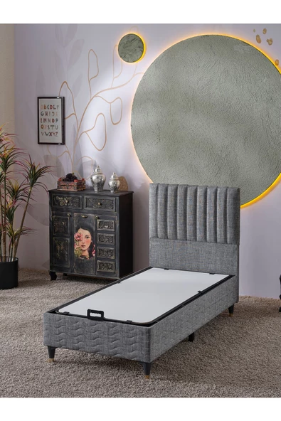 Beehanem Ezgi 90x190 Tek Kişilik (Baza+Başlık+Yatak) 3 Lü Set (Keten Gri) - 2