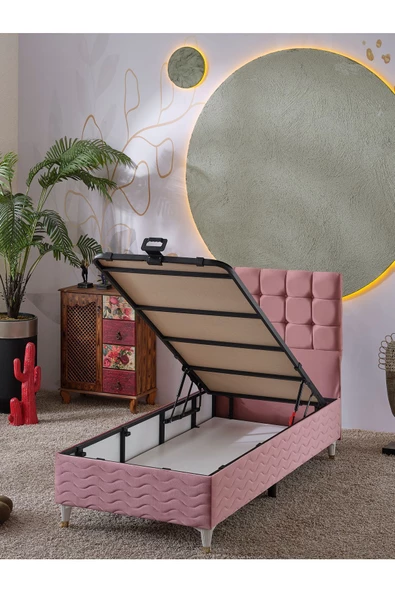 Beehanem Bengü 90x190 Tek Kişilik (Baza+Başlık+Yatak) 3 Lü Set (Pembe) - 3