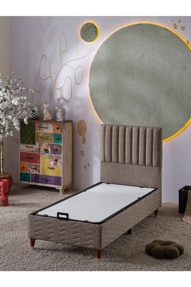 Beehanem Ezgi 90x190 Tek Kişilik (BAZA BAŞLIK YATAK) 3 Lü Set (KETEN KAHVE) - 2