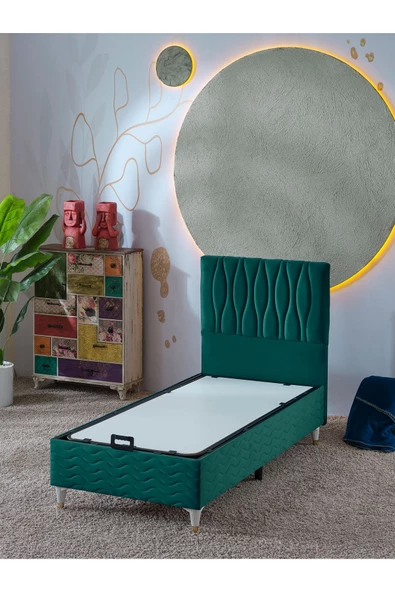 Beehanem Almula 90x190 Tek Kişilik (Baza+Başlık+Yatak) 3 Lü Set (Yeşil) - 2
