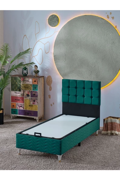 Beehanem Bengü 90x190 Tek Kişilik (Baza+Başlık+Yatak) 3 Lü Set (Yeşil) - 2