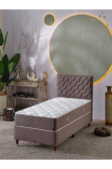 Beehanem Simge 90x190 Tek Kişilik (Baza+Başlık+Yatak) 3 Lü Set (Kahve)