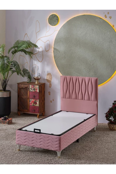Beehanem Almula 90x190 Tek Kişilik (Baza+Başlık+Yatak) 3 Lü Set (Pembe) - 2
