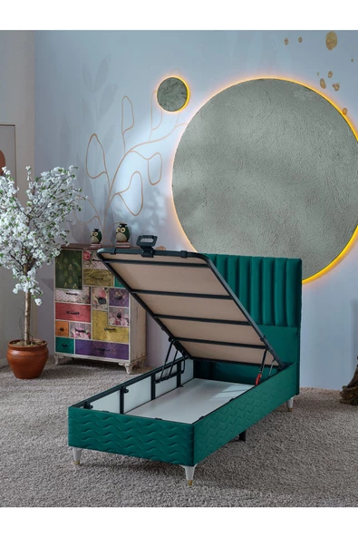 Beehanem Ezgi 90x190 Tek Kişilik (Baza+Başlık+Yatak) 3 Lü Set (Yeşil) - 3