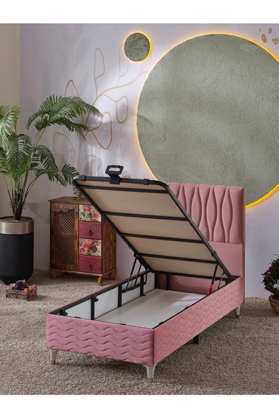 Beehanem Almula 90x190 Tek Kişilik (Baza+Başlık) 2 Li Set (Pembe) - 2