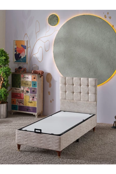 Beehanem Bengü 90x190 Tek Kişilik (Baza+Başlık+Yatak) 3 Lü Set (JeryyKrem) - 2