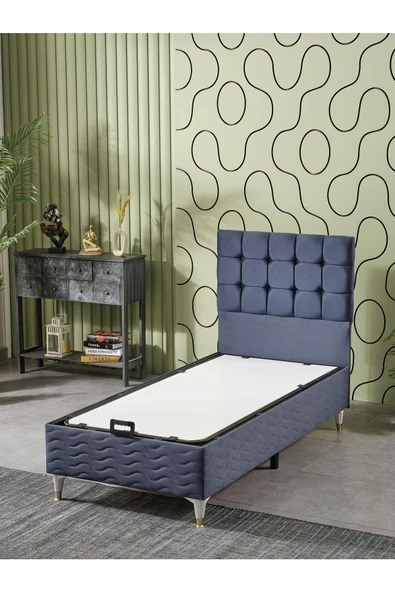 Beehanem Bengü 90x190 Tek Kişilik (BAZA BAŞLIK YATAK) 3 Lü Set (İNDİGO) - 2